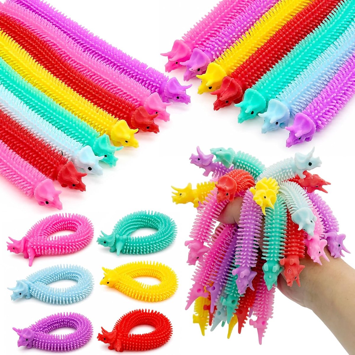 SnelShoppen - 15 Stuks Dinosaurus Rekbare Speeltjes, Zachte Anti-Stress Friemelspeeltjes, Kleurrijk en Elastisch, Perfect voor Kinderen en Ontspanning