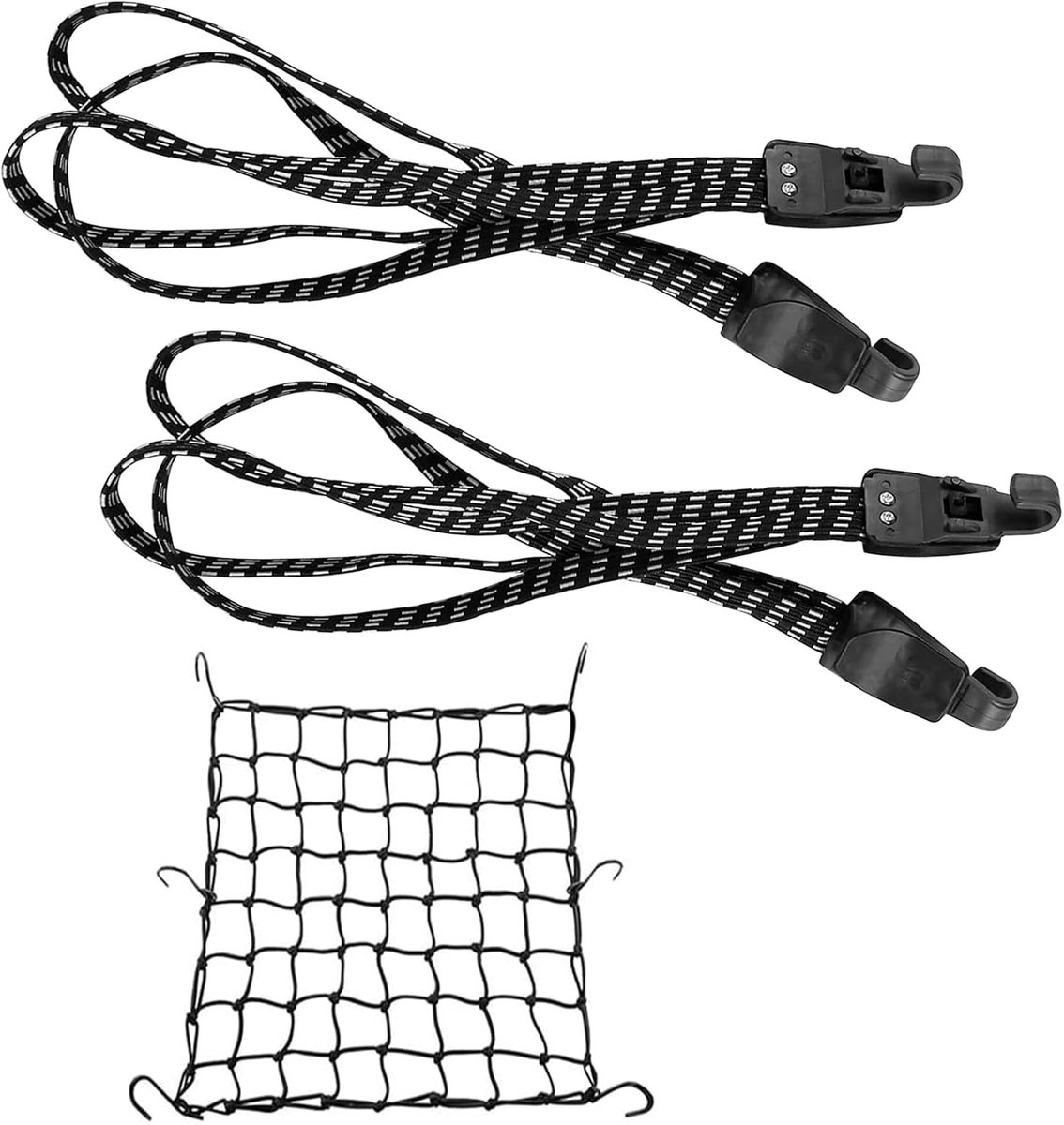 SnelShoppen - Pack van 3 Fietslakkenbanden, 3-in-1 Elastische Rubber Tensioners, Luggage Straps met Haak voor Fiets, Motor en Luggage, 65-130 cm, Hoog