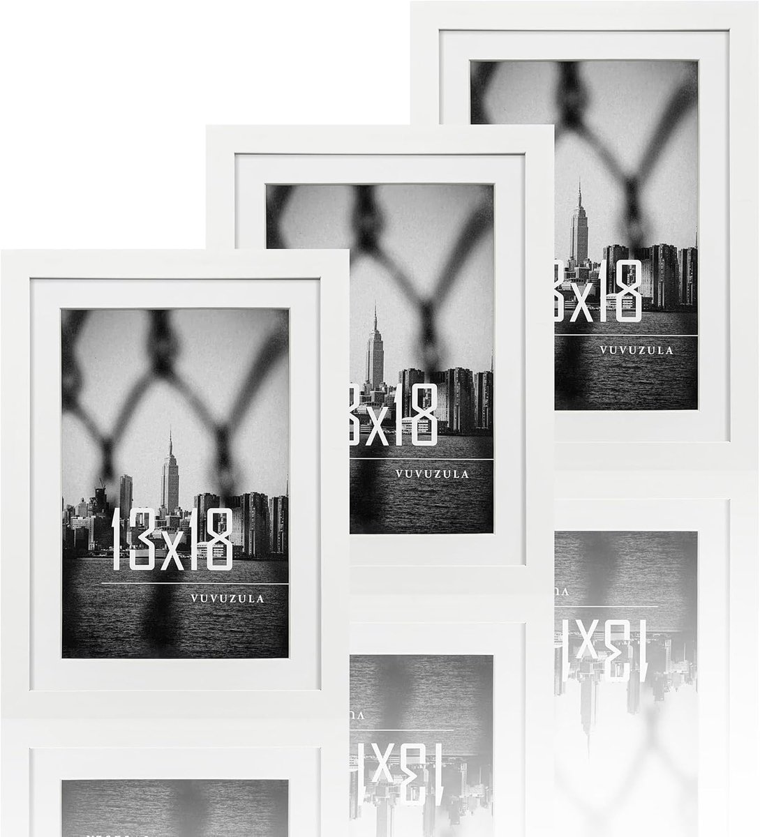 SnelShoppen - Set van 3 Witte VUVUZULA Fotolijsten 13x18 cm - Kunststof Fotolijsten met Passepartout voor Wanddecoratie en Gelegenheden