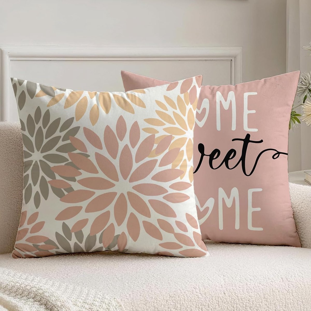 SnelShoppen - Dalia Kussenhoezen 40 x 40 cm - Roze - 2 Stuks - Ideaal voor Tuin en Binnen - Makkelijk Schoon te Maken - Elegant Dahlia Patroon