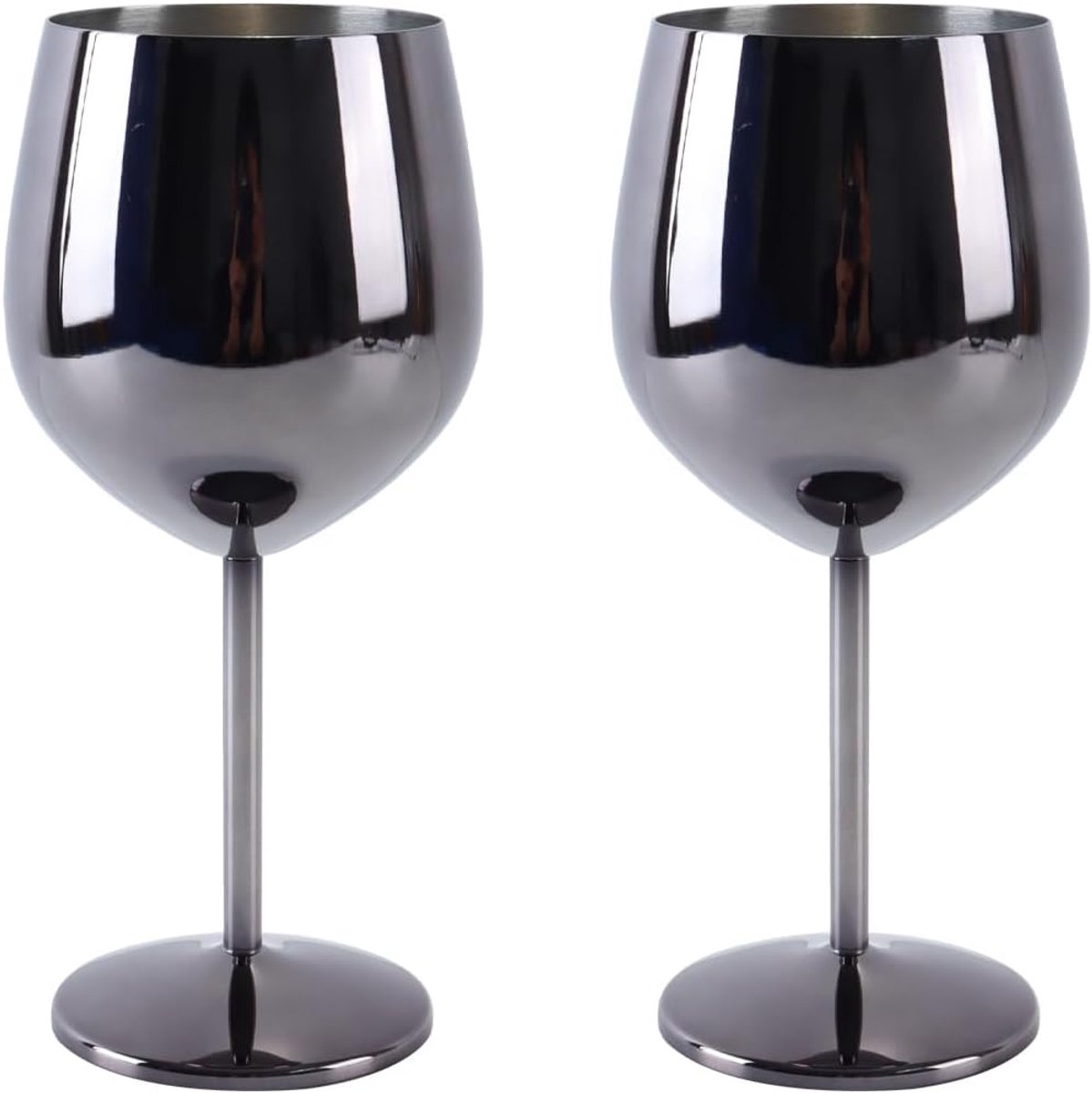 SnelShoppen - 2 Pcs Shatterproof Wijn Glazen 500ml Roestvrij Staal Geschikt voor Buiten, Camping, Tuin, Reis - Zwart, Onbreekbaar