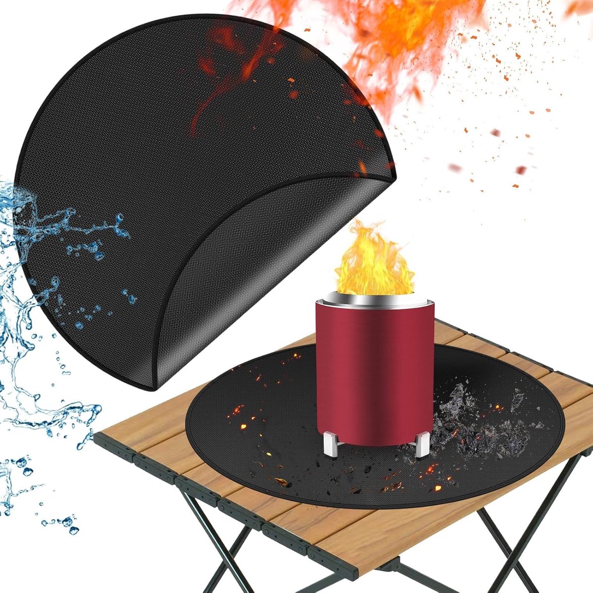 SnelShoppen - Vuurvasmat 18 Inch Rond - Brandveilige Tuinmat voor Vuurkorf, Openhaard, Grill, BBQ, Keuken, Kamperen, Hittebestendig, Waterdicht