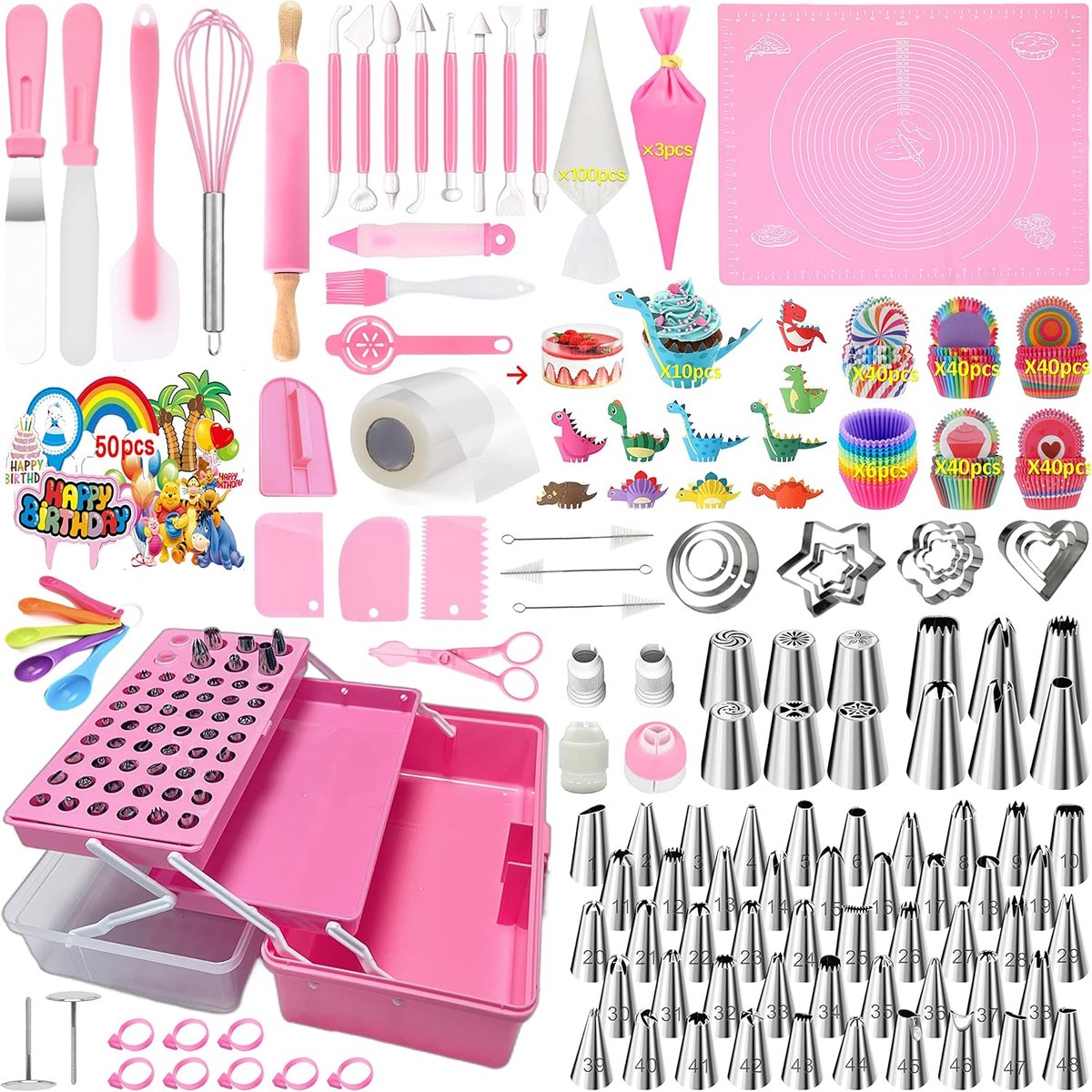 SnelShoppen - Professionele gebakset 488-delig met spuitmonden, uitsteekvormen, banketbakkersaccessoires voor taartdecoraties, keuken, feest, bakken
