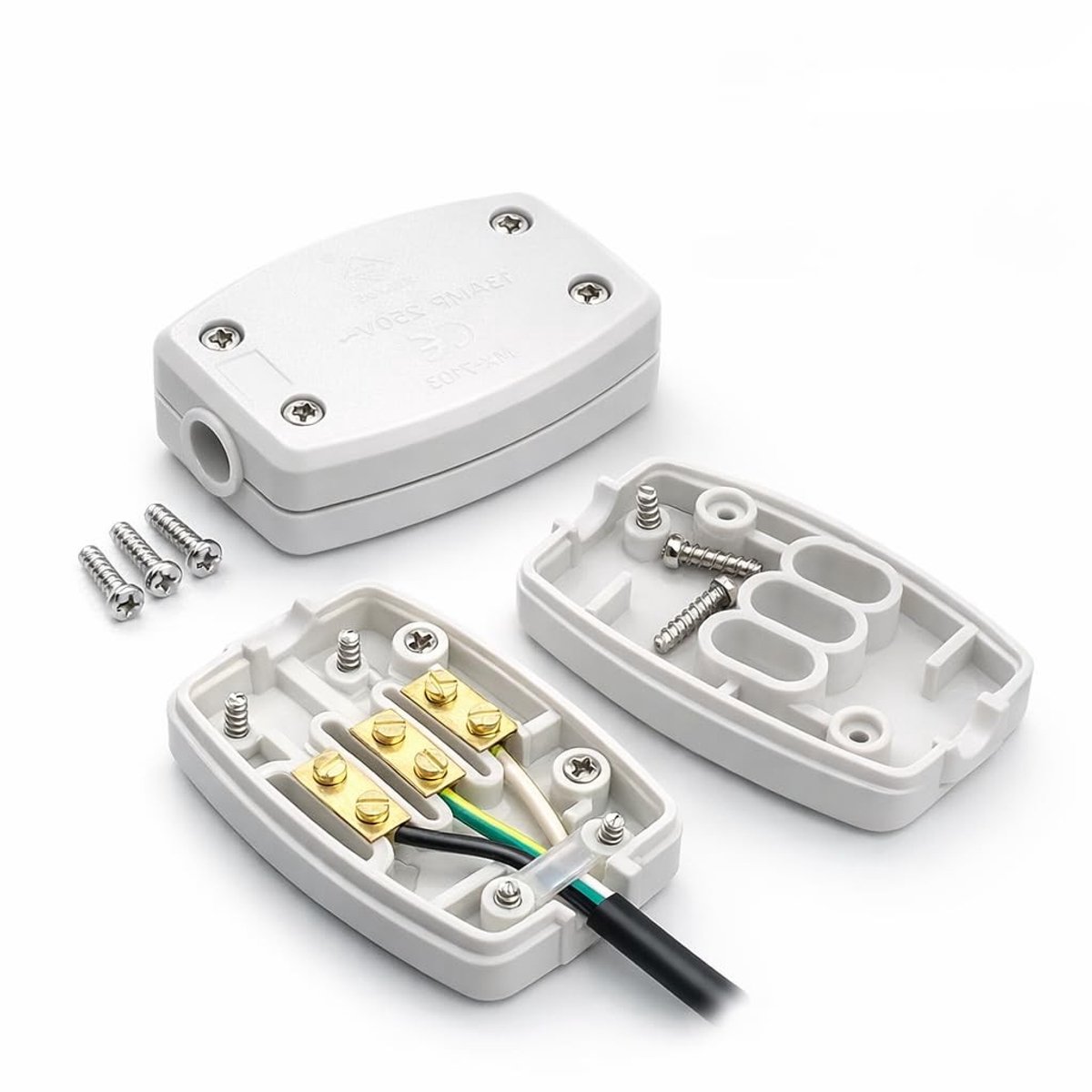 3-polige aansluitdoos voor buitenverlichting - 2 stuks, 13 A, 250 V, opbouw, waterdicht, kabelverbinding, elektrische installatie