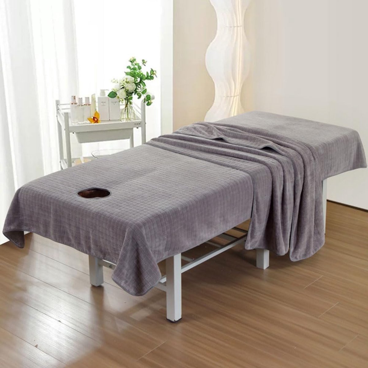 SnelShoppen - Overtrek voor massagebed - Microvezel beauty-bedovertrek - Zacht wasbaar met gezichtsopening - SPA massagetafel beddengoed 210x120cm - 3