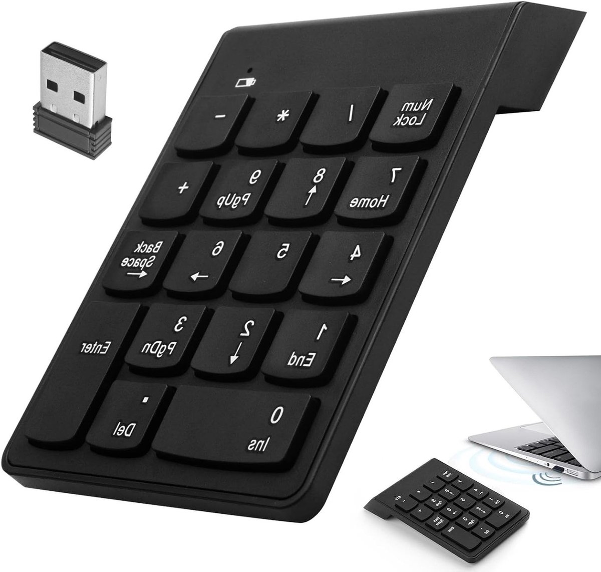 Numpad Draadloos met Bluetooth - 2.4G - USB Cijfertoetsenbord - Plug and play - Mini Extern Keypad - Numeriek Toetsenbord - keypad - Wireless / Bluetooth number pad - Geschikt voor o.a. PC, Laptop, Notebook, Desktop - Zwart