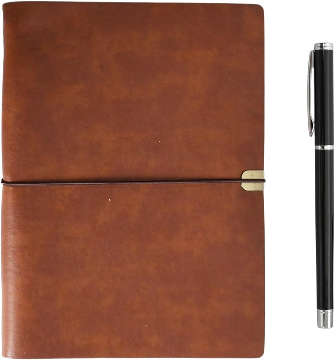 SnelShoppen - A5 Vintage Leather Journal Ring Binder Notebook met 100 Bladen, Inclusief Zwarte Gel Pen, 17.3 x 23.5 cm, Rood Bruin, Perfect voor Notit