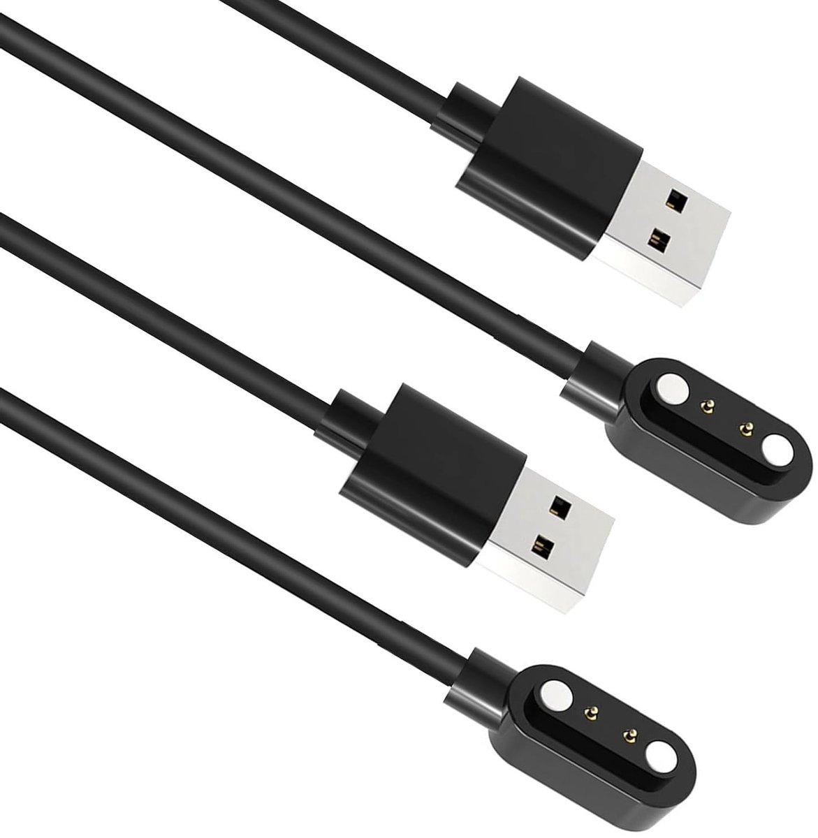 Set van 2 Universele Oplaadkabels voor Smartwatches en Fitness Trackers - Magnetische 2-Pin USB Oplaadkabel, Veilig en Snel, 60 cm Lang, Zwart