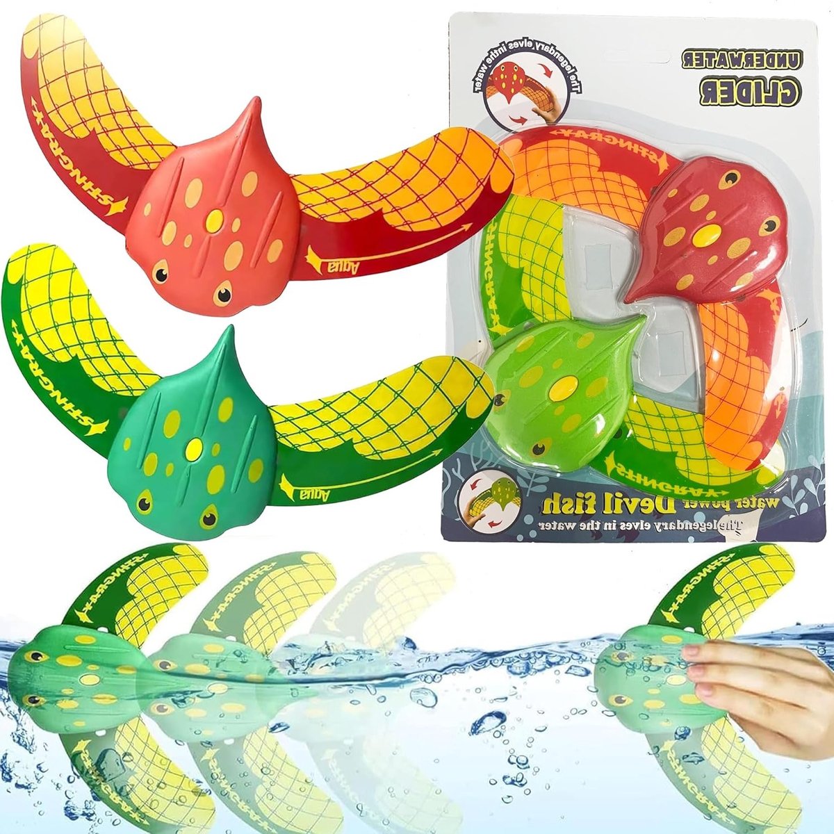 Diving Speelgoed voor Kinderen, Onderwater Glijders en Duikaccessoires, Waterplezier voor Jongeren (2 Stuks, Rood en Groen)