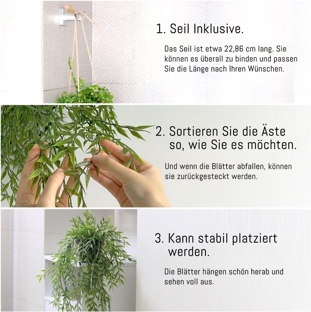 SnelShoppen - 3 Stuks Kunstplanten Hangend met Potten, Kunstplant Ivy voor Wanddecoratie, Kantoor, Thuis, Interieur, Indoor Outdoor, 43-47cm Hoog