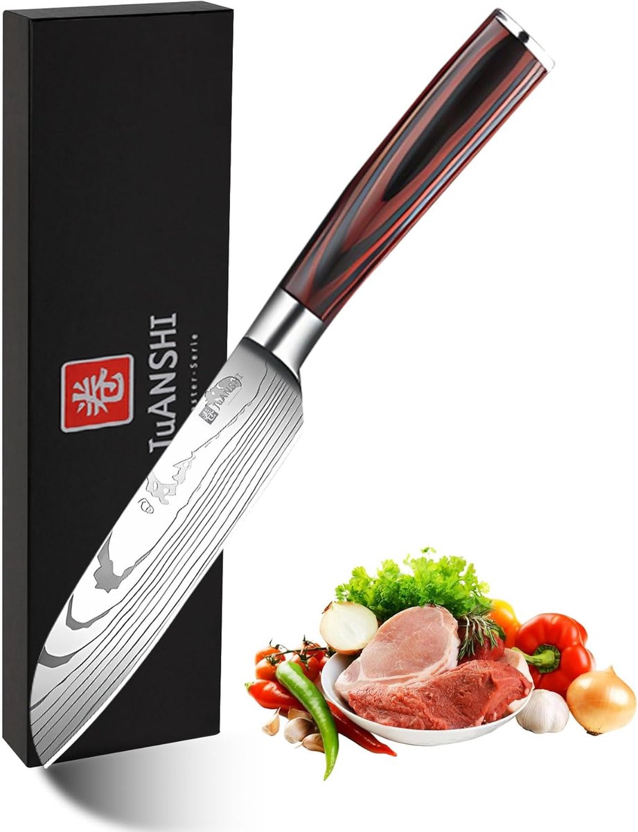 SnelShoppen - Handgesmeed Koksmes 13cm Santokumes - Multifunctioneel Professioneel Mes voor Keuken, BBQ, Camping, Vaderdag, Perfect Cadeau voor Mannen