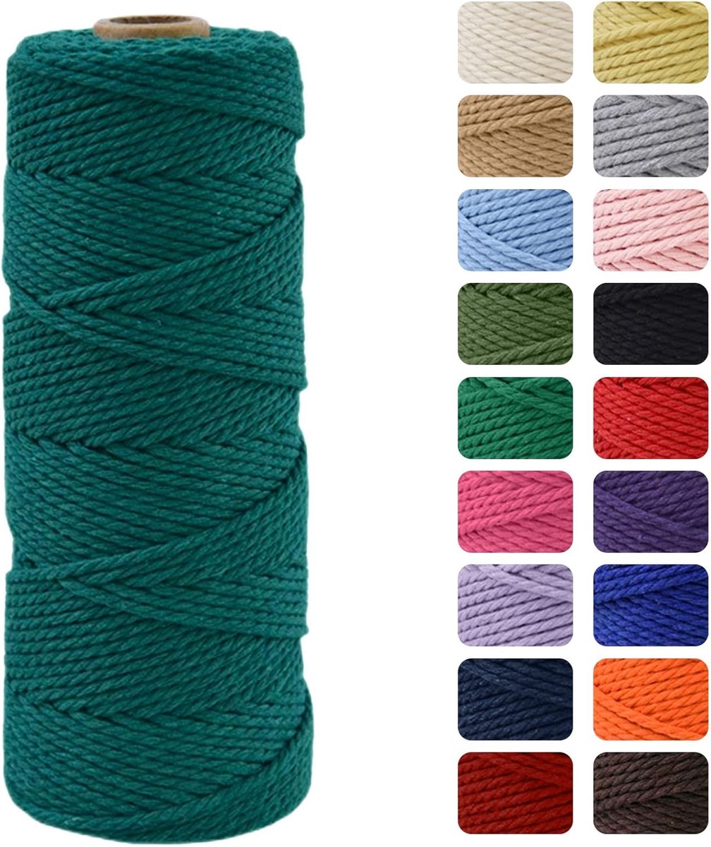 SnelShoppen - 3mm Macrame Touw 100m Donkergroen Natuurlijke Katoen Touw voor DIY Ambachten, Huisdecoratie, Cadeauverpakking, Kerst en Bruiloft Decorat