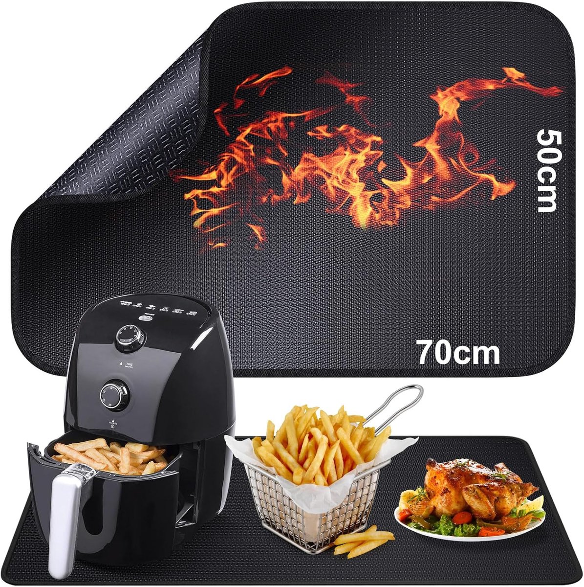 SnelShoppen - Heat Resistant Mat voor Air Fryer, 50x70cm Vuurvast Silicone, Antislip en Waterdicht, Keuken Bescherming, Countertop Onderlegger