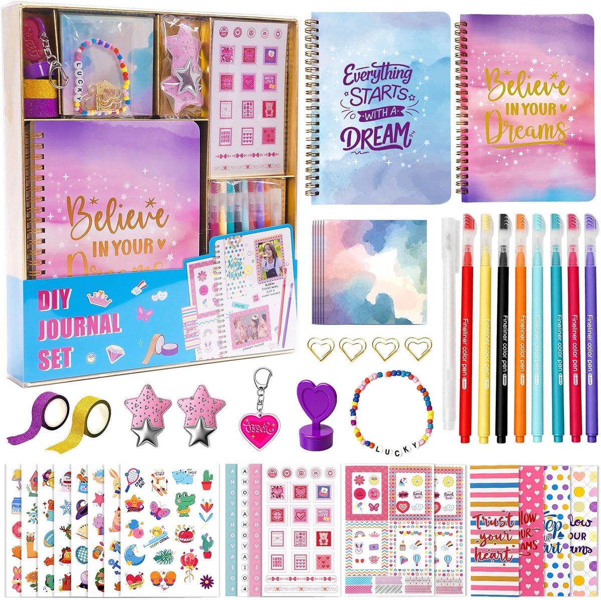 SnelShoppen - DIY Journal Kit voor Meisjes, Plakboek en Dagboek Benodigdheden Set met Stickers, Stiften, Kleurpapier, Creatieve Accessoires voor Feest