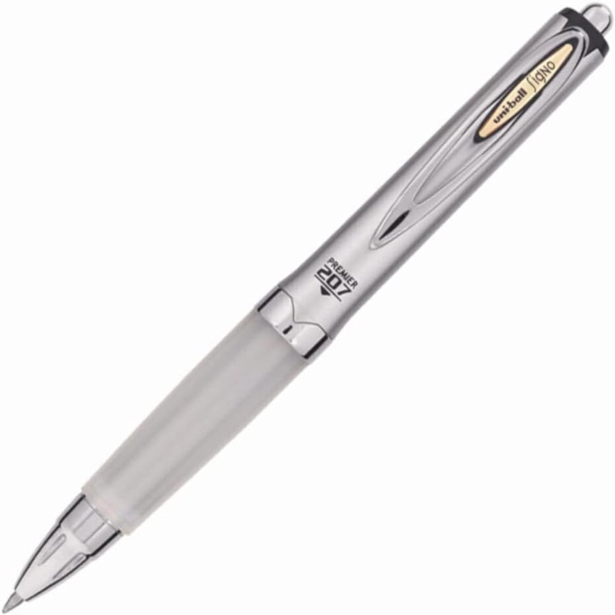SnelShoppen - Premium Gel Pen Zilver - Gelpen met Zwarte Inkt - Sneldrogend - 0.7 mm Punt - Aluminium Geschenkdoos - Alpha Silicoon Handgreep - Voor S