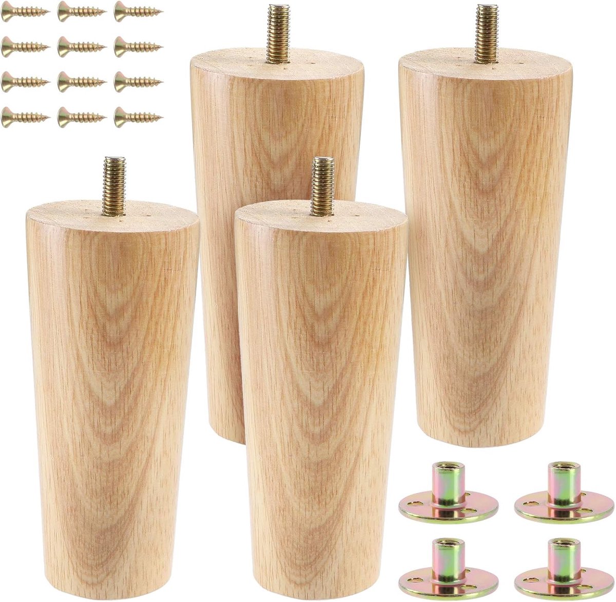 SnelShoppen - 4PCS 13cm Houten Meubelpoten Vervangingspoten voor Dressoir, Bank, Armstoel, Kast - Conische Meubelpoten met Voorgeboorde M8 Bouten - Du