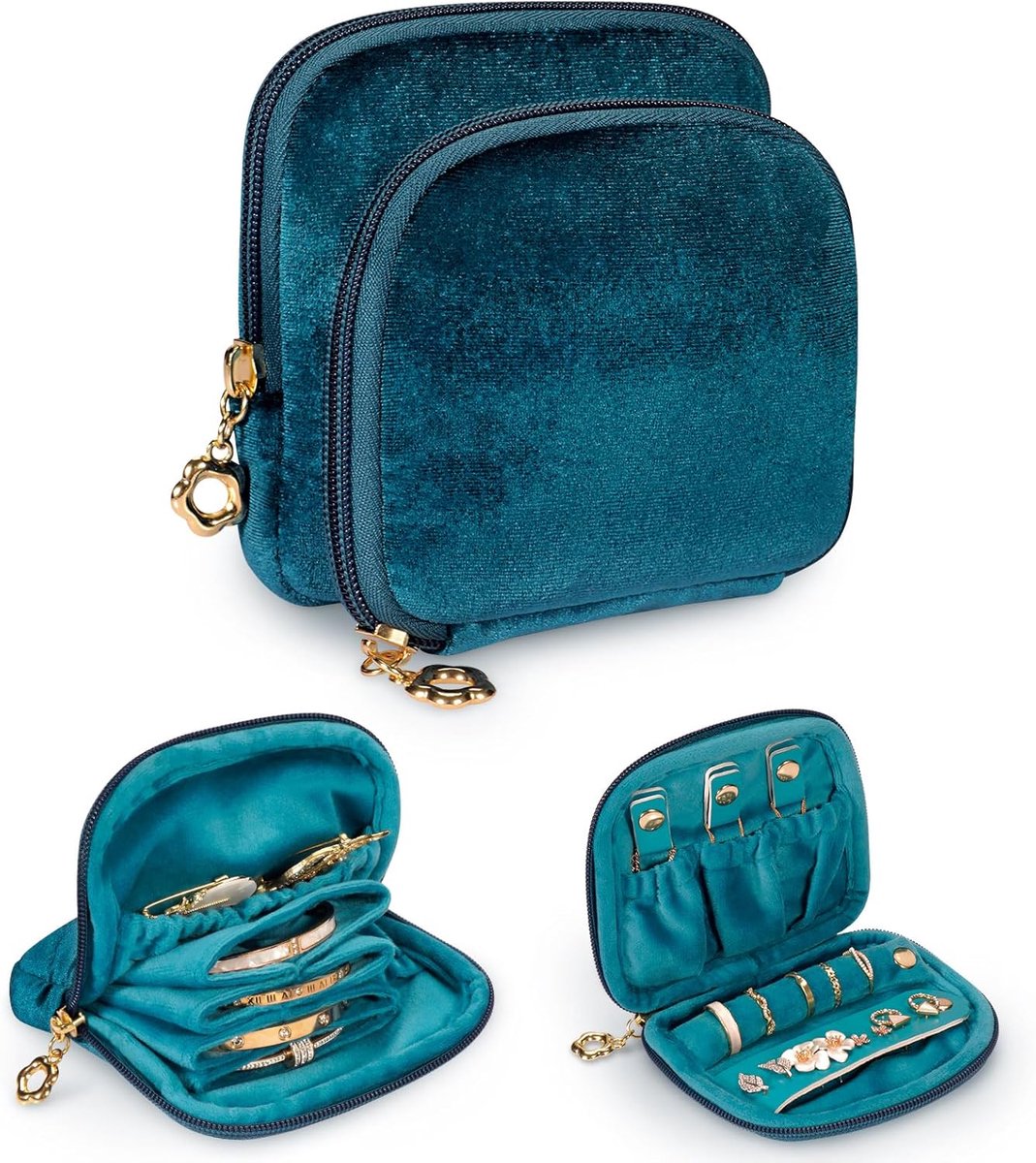 Thijox - Sieraden Organizer Reistas 2-in-1 - Klein Fluwelen Sieradenzakje met Afneembaar Zakje - Halskettinghouder, Ringhouder, Oorbellen Organizer vo