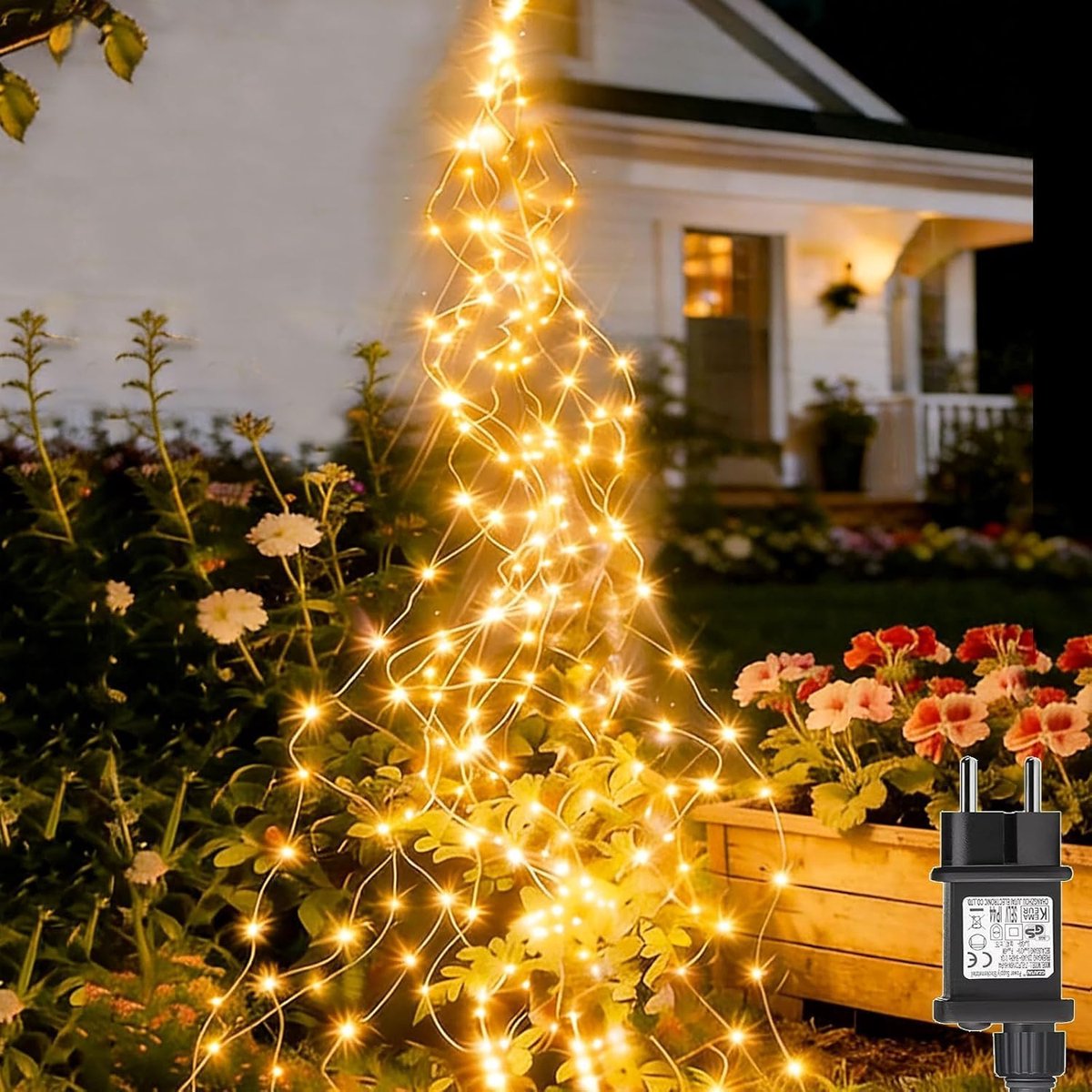 SnelShoppen - Lichtslinger 2m 400 LEDs Waterdicht met Stekker - 9 Modi Lichtbundel - Warmwit Kerstslinger voor Binnen en Buiten - Tuindecoratie, Balko