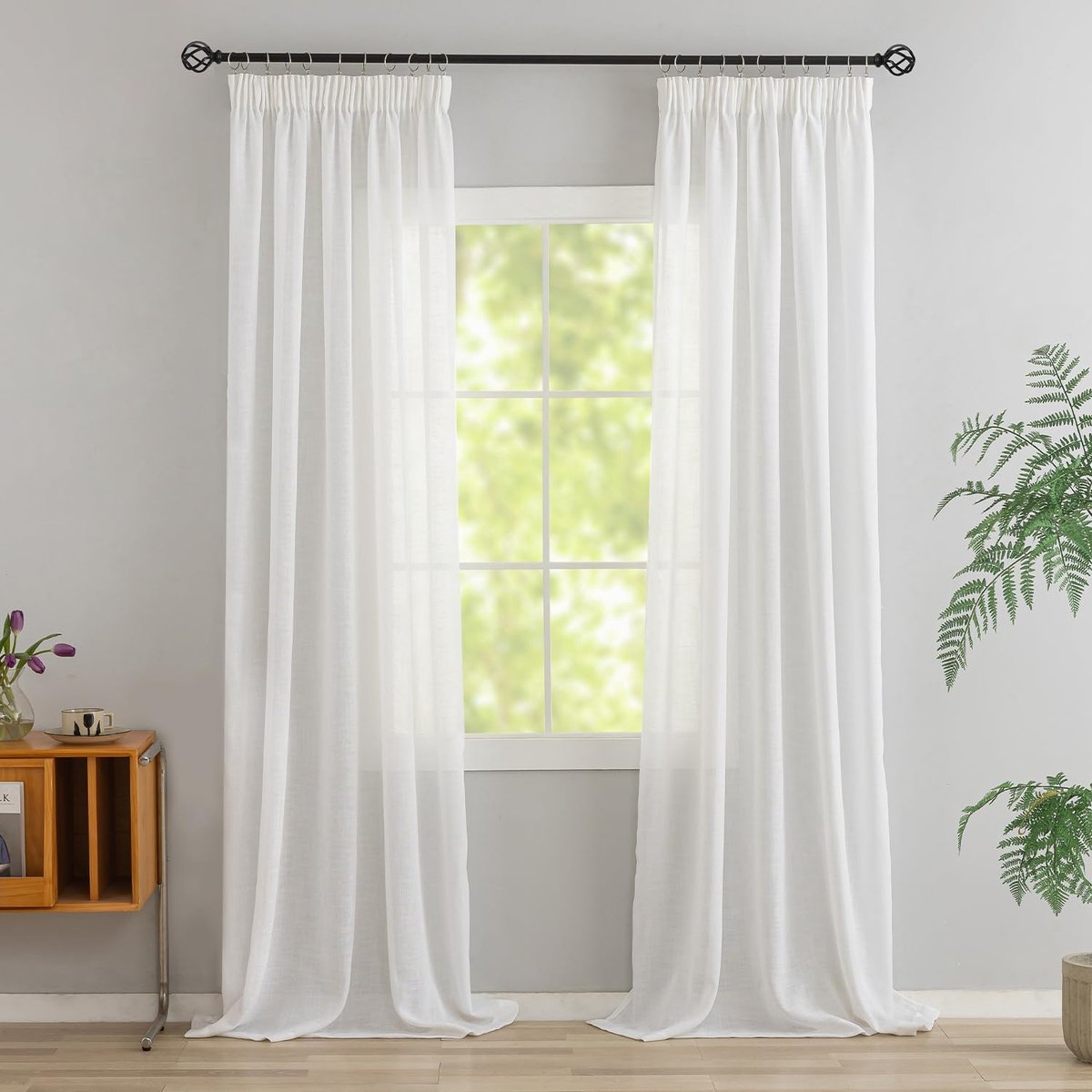 SnelShoppen - Set van 2 Gordijnen, Gemengd Linnen met Rimpelband, Linnen Look Gordijnen voor Slaapkamer en Woonkamer 245x140 cm, Wit
