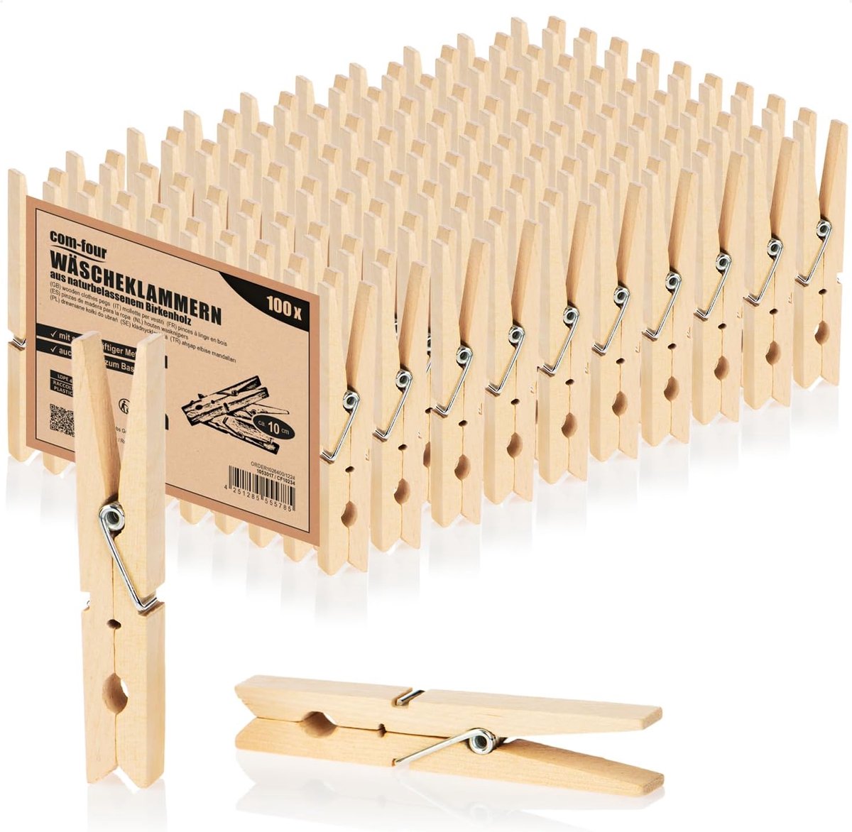 SnelShoppen - 100 x XXL Houten Wasknijpers - Duurzame Berken Houten Klemmen - Onbehandelde Kledingknijpers voor Hangende Was - 10 cm - Ideaal voor Cam