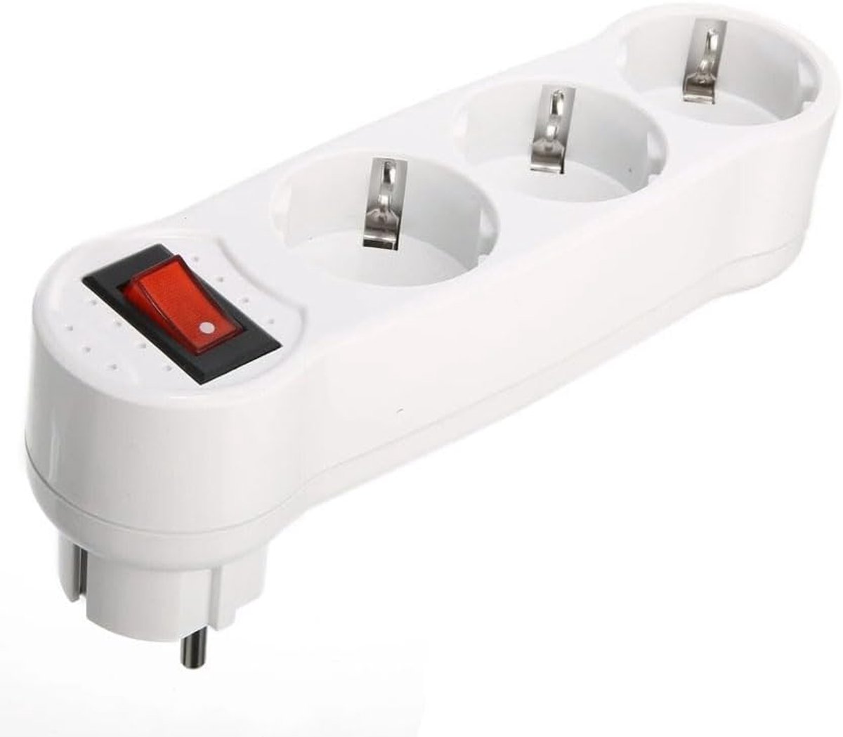 SnelShoppen - Flat Adapter met Schakelaar en Drie Geaarde Stopcontacten 16A-250V voor Thuis, Kantoor, Camping, Energiezuinig, Kindveilig, Zwart