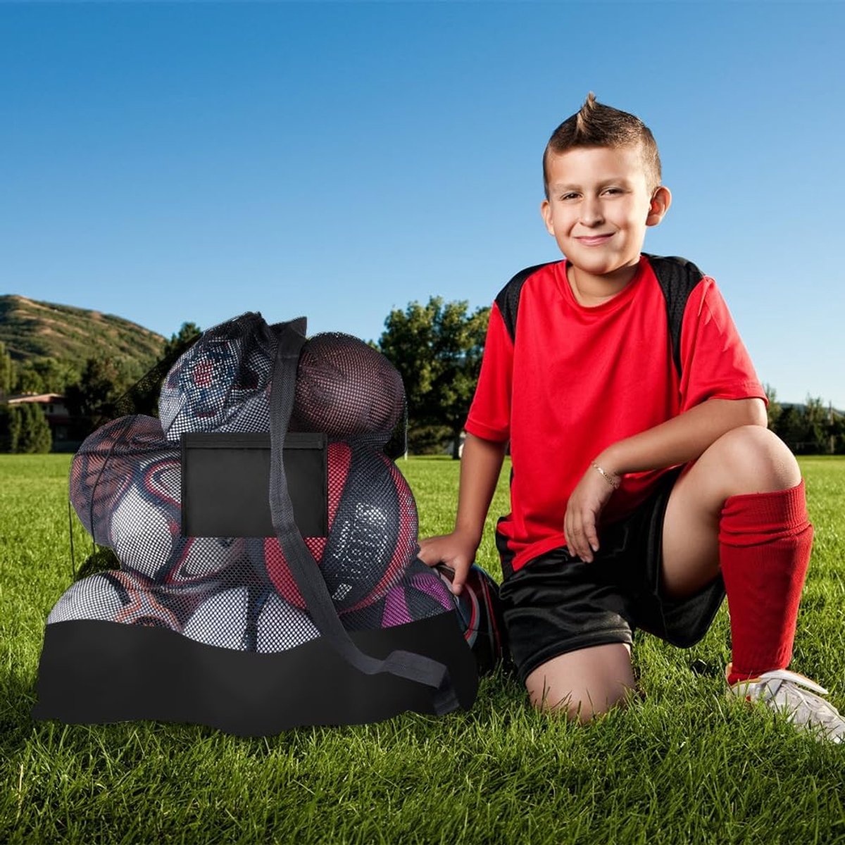 SnelShoppen - Balnet voor 10 Ballen, 76x102 cm Extra Large Net Bag voor Voetbal, Basketball, Volleybal, Rugby met Koord en Schouderband