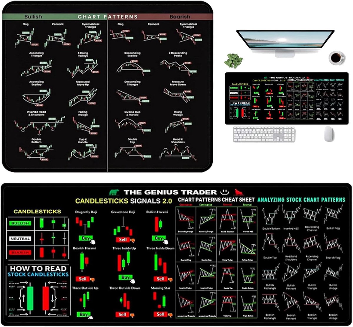 SnelShoppen - 2 x Extra Large Trading Mouse Pad Non-Slip 80 x 30 cm voor Financiële Investoren - Comfortabel, Scratch Resistant, Thematisch Design