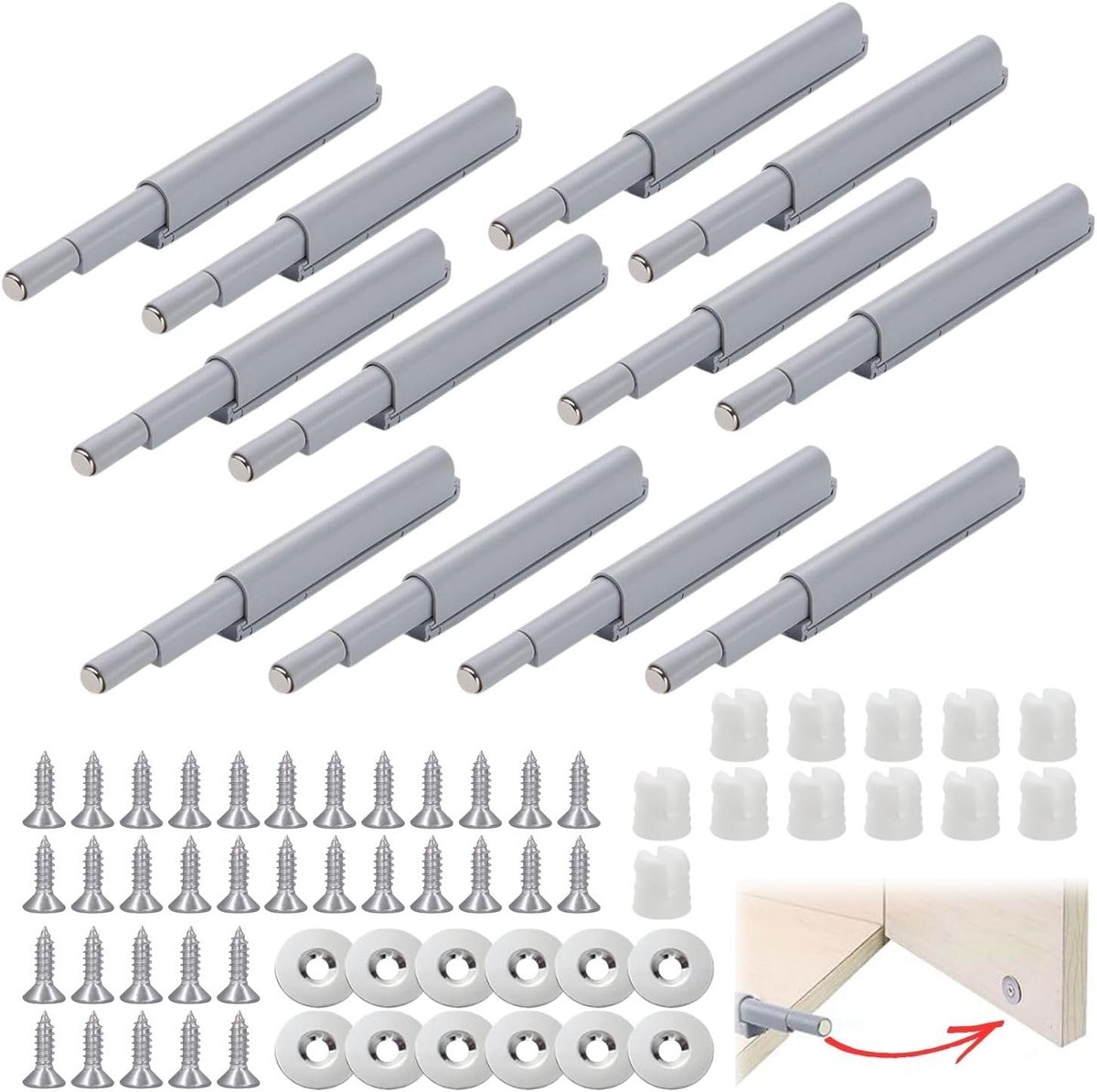 SnelShoppen - 12 Pcs Push to Open Deur Openers - Drukknop Kasten Deur Snapper - Keuken Kasten Deur Demper - Hoogwaardige POM Materialen - Inclusief 48