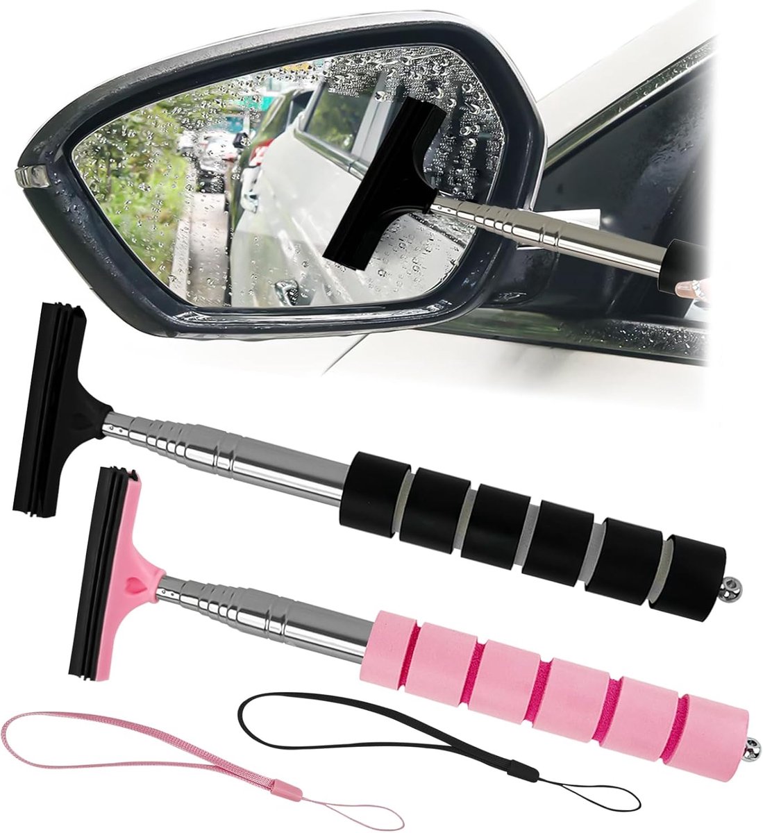 SnelShoppen - Car Wiper Set 2PCS met Retractable Handle en Silicone Lip voor Auto Spiegel Wiper Blade Water Puller - Perfect voor Auto, Douche en Raam