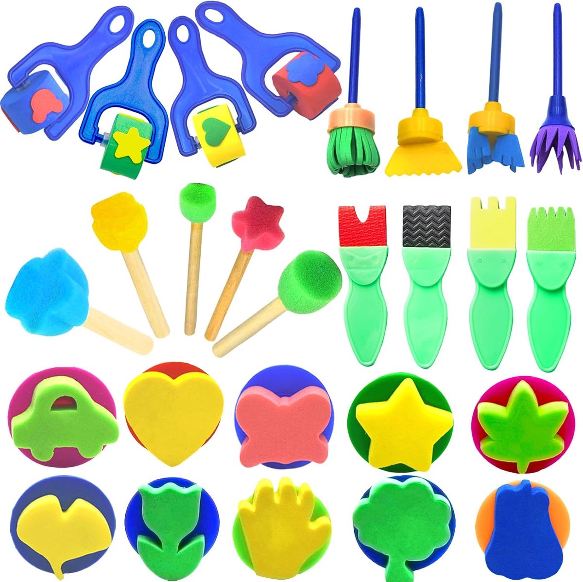 SnelShoppen - 29-delige Sponge Painting Brush Set - Herbruikbare Sponskwasten voor Kinderen - Kleurrijke DIY Schildertools - Vele Vormen voor Creatiev