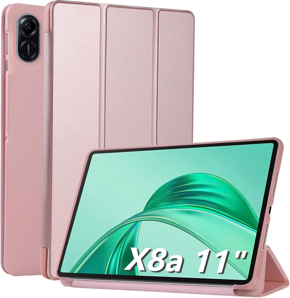 SnelShoppen - Ultra Slim Roze Gouden Leer Hoes voor Honor Pad X8a 11 inch - Waterdicht, Met Standfunctie, Perfecte Pasvorm, Ideaal voor Thuis en Onder