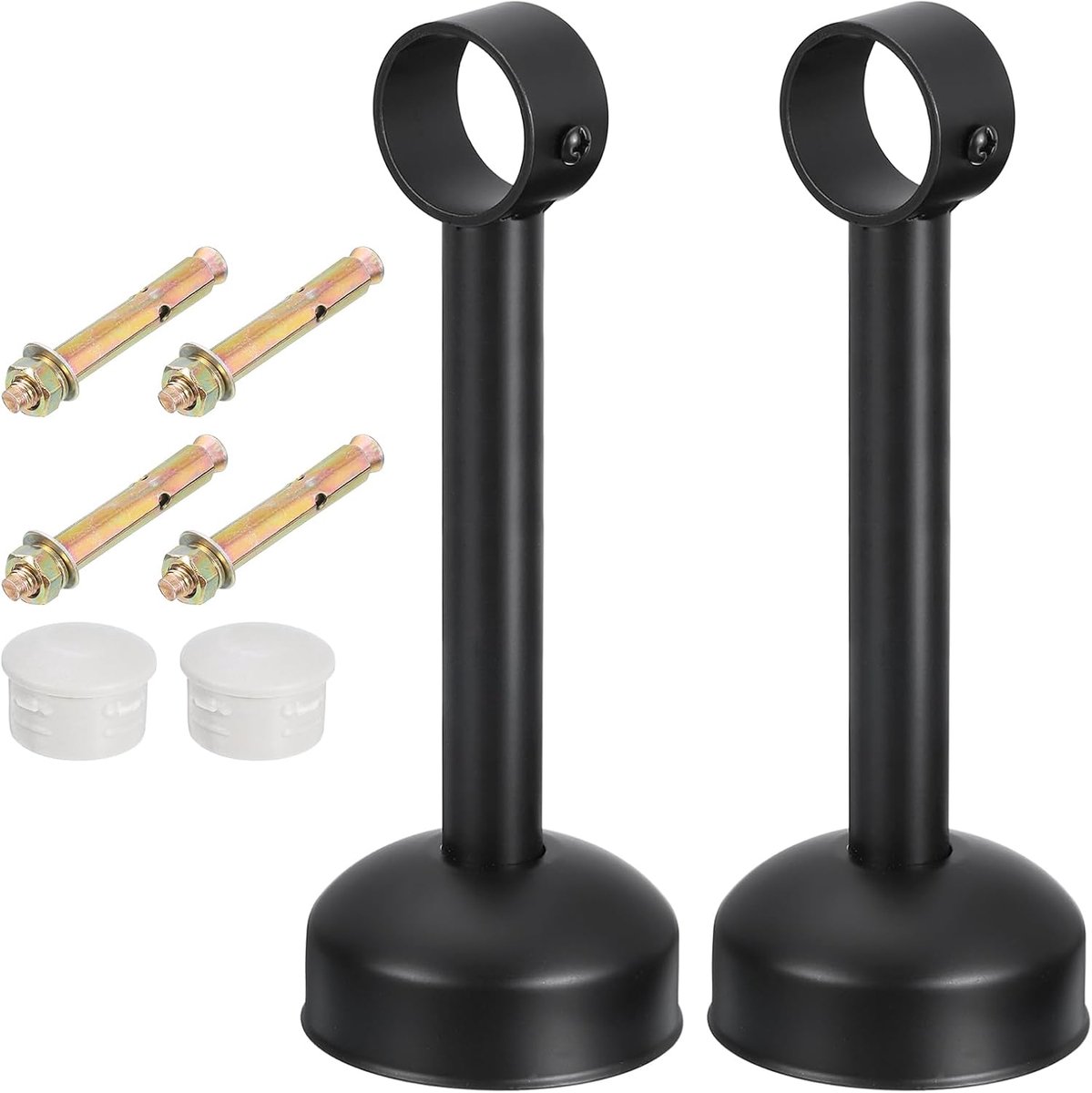 SnelShoppen - Set van 2 Plafondbeugels voor Gordijnroedes, 32 mm, 200 mm, RVS, Zwart, Voor Wanden, Kasten, Gordijnen, Stevige Beugels, Perfect voor Th