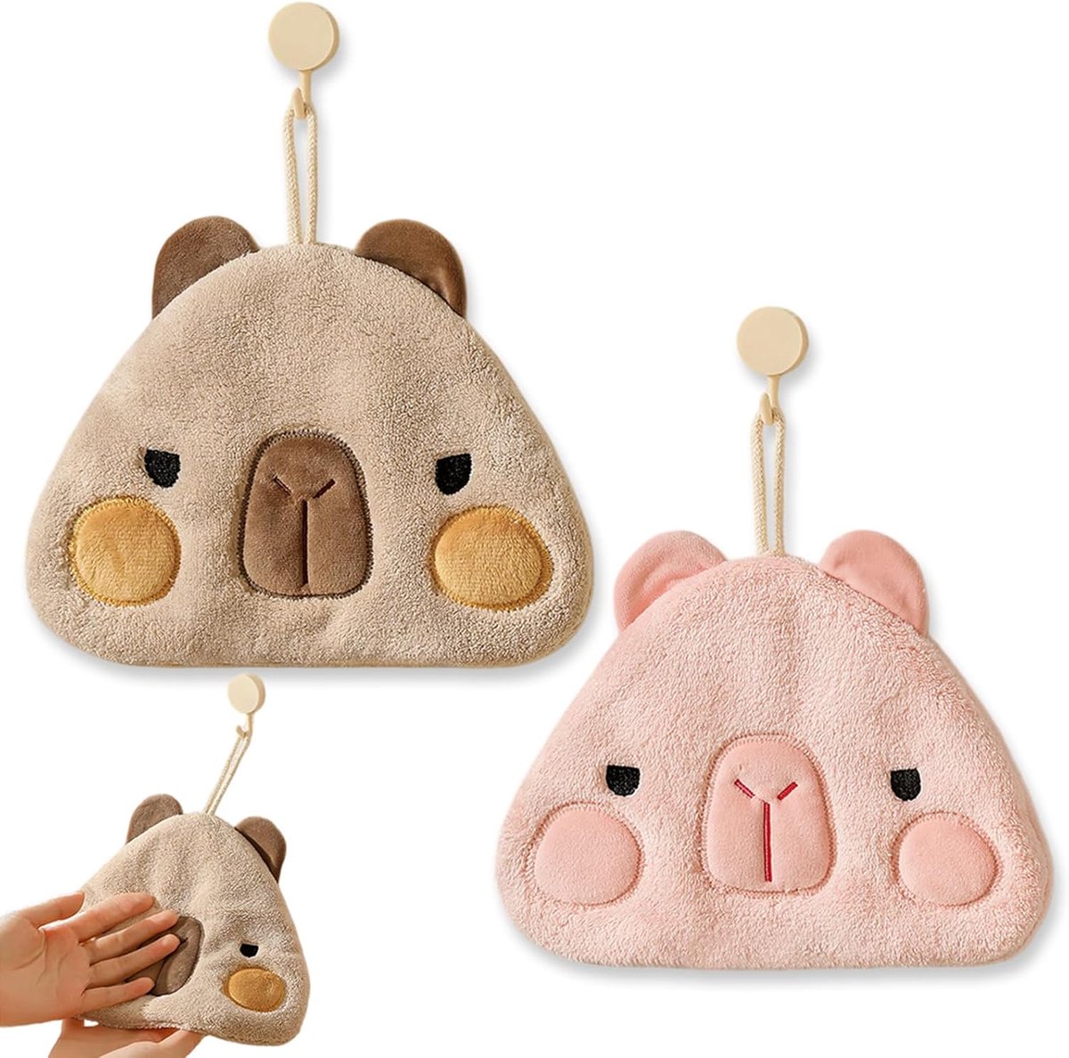 SnelShoppen - 2Pcs Keukenhanddoeken Kapybara Cartoon, Zachte Coral Fleece, Hoge Absorptie, Ideaal voor Drogen van Afwas en Handen, Schattige Handdoeke