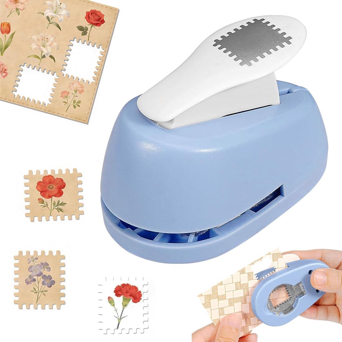 SnelShoppen - Stempelperforator voor Scrapbooking - Vierkante Ponsmachine 12,8 x 13 mm - Creatieve Papieren Perforator in Blauw voor Kaartdecoratie en