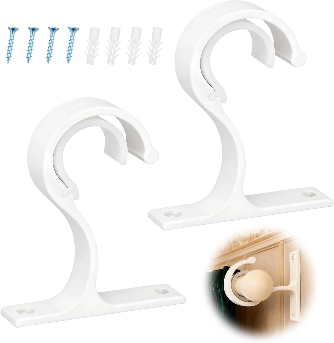 SnelShoppen - Pack van 4 Gordijnstanghouders, Robuuste Aluminiumlegering Stangbeugels voor Gordijnen, Geschikt voor 26-28 mm, Zwart/Wit, Inclusief Sch