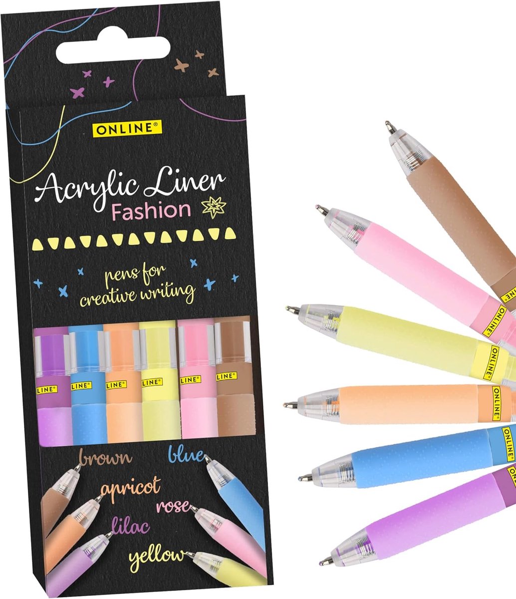 SnelShoppen - Set van 6 Online Fashion Acrylstiften Waterbasis Pastel Kleuren Sneldrogend voor Hout, Plastic, Glas en Steen - Hoogdekkende Multimarker