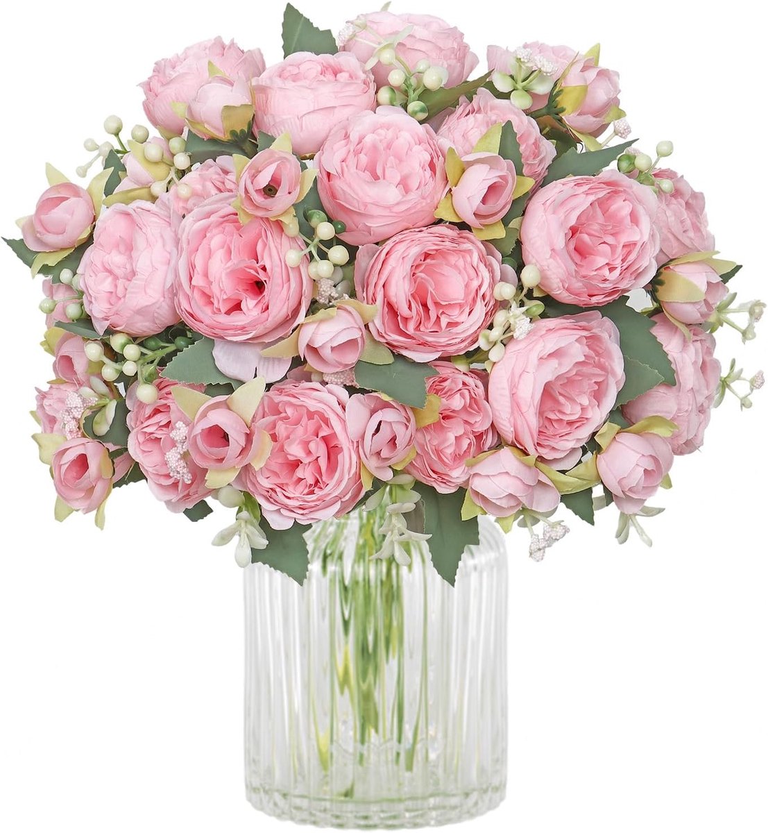 SnelShoppen - Kunstbloemen Peony Boeket 4 Bundels Zijde Peonies Valse Bloemen voor Bruiloft Feest Tafel Decoratie (Licht Roze)