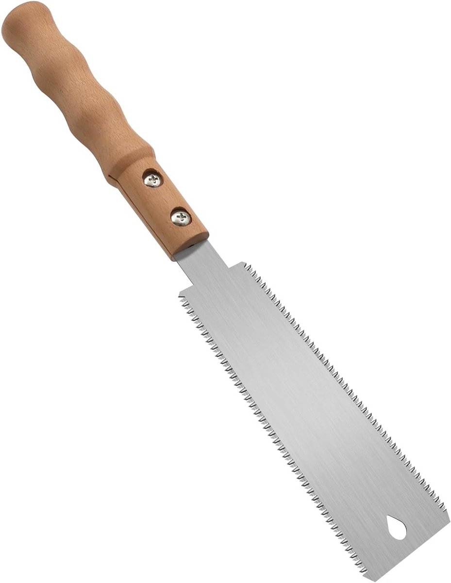 Dubbelzijdige Japanse trekzaag van 15 cm met fijne tanden, ideaal voor houtbewerking van hard- en zachthout, precisie en afwerking