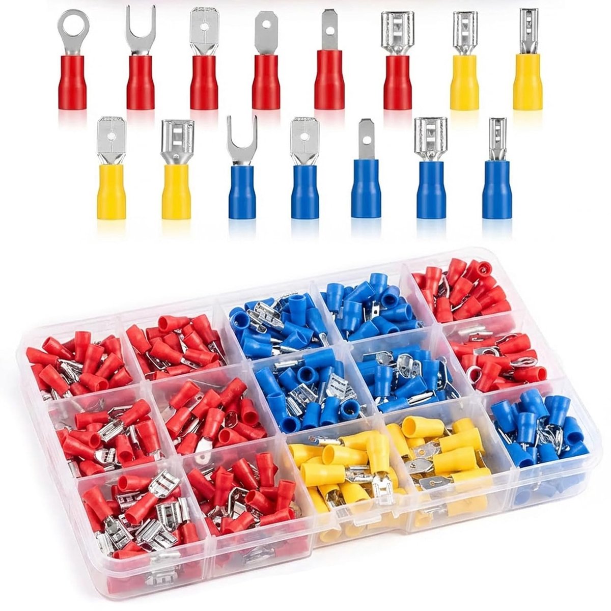 SnelShoppen - Cable Lugs Set 280 Stuks - 0.5-6.0 mm² Kabel Verbindingen, Crimp Connectors, Male & Female Flat Plug, Fork & Ring Lugs Assortiment voor
