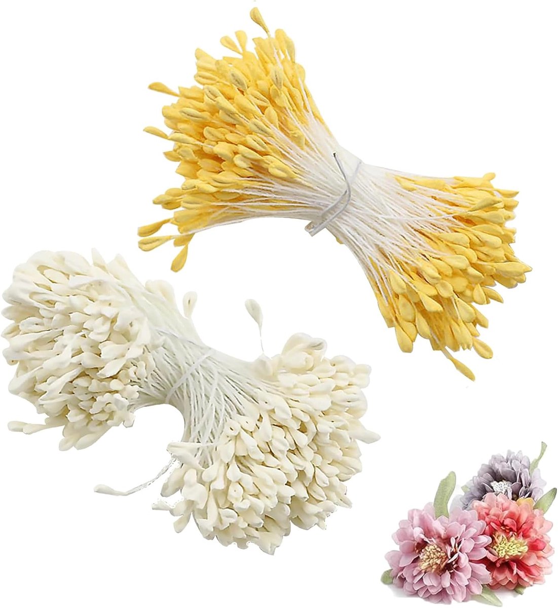 SnelShoppen - Pipe Cleaner Flowers 700 Stuks Kunstbloemen Dubbelzijdige Stelen 3 mm voor DIY Creatieve Projecten - Geel en Wit - Perfect voor Feest, K