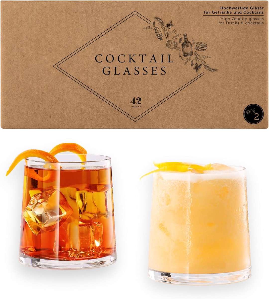 SnelShoppen - Cocktailglazen Set van 2, Handgemaakt 350 ml, Filigraan Rand Ontwerp, Vaatwasserbestendig, Inclusief Cocktailrecepten, Elegante Cadeauve