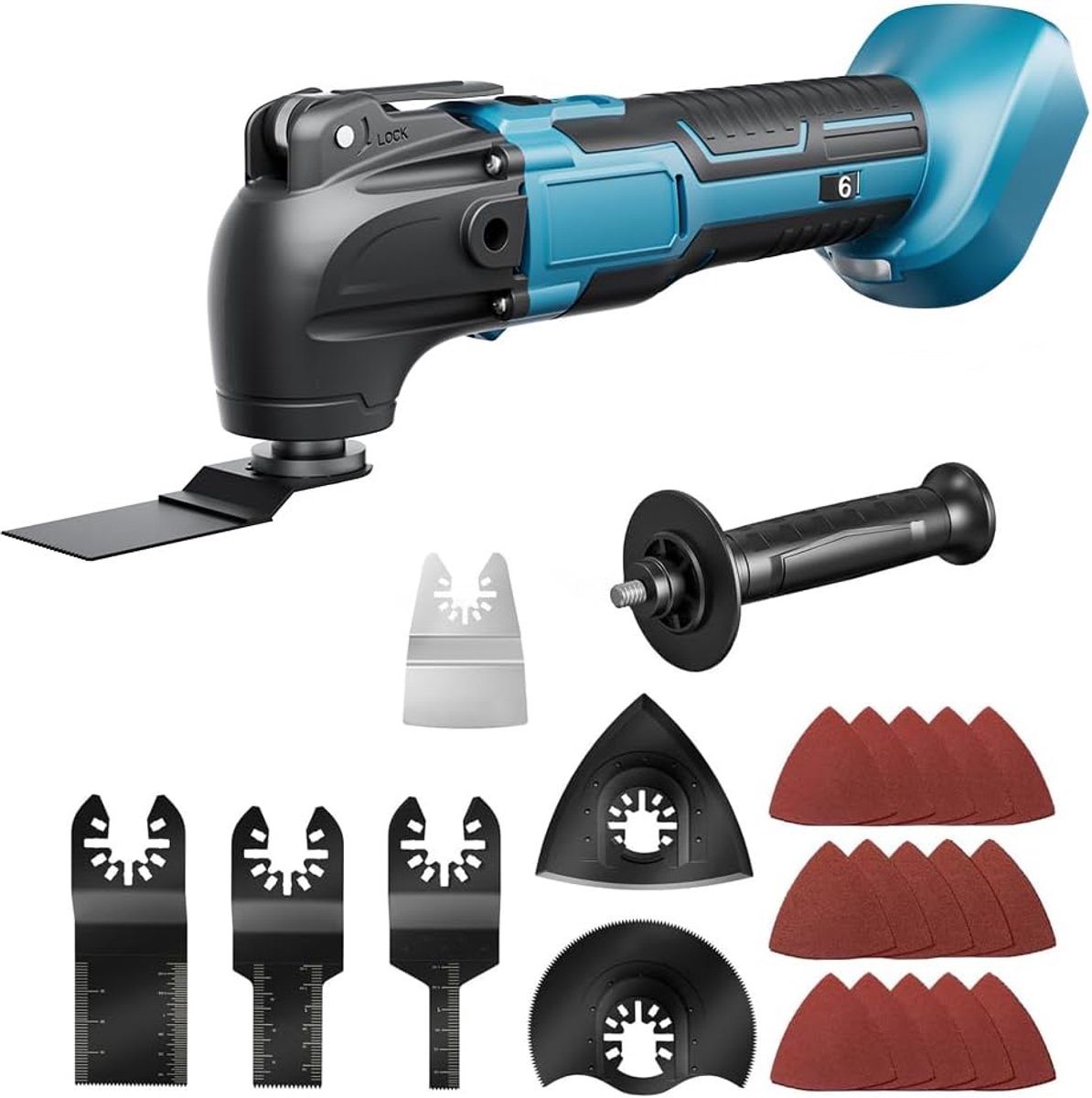 SnelShoppen - Multifunctionele Draadloze Oscillatortool 18V, Accu Gereedschap met 6 Snelheden, Inclusief 23 Accessoires, Ideaal voor Snijden, Schaven,