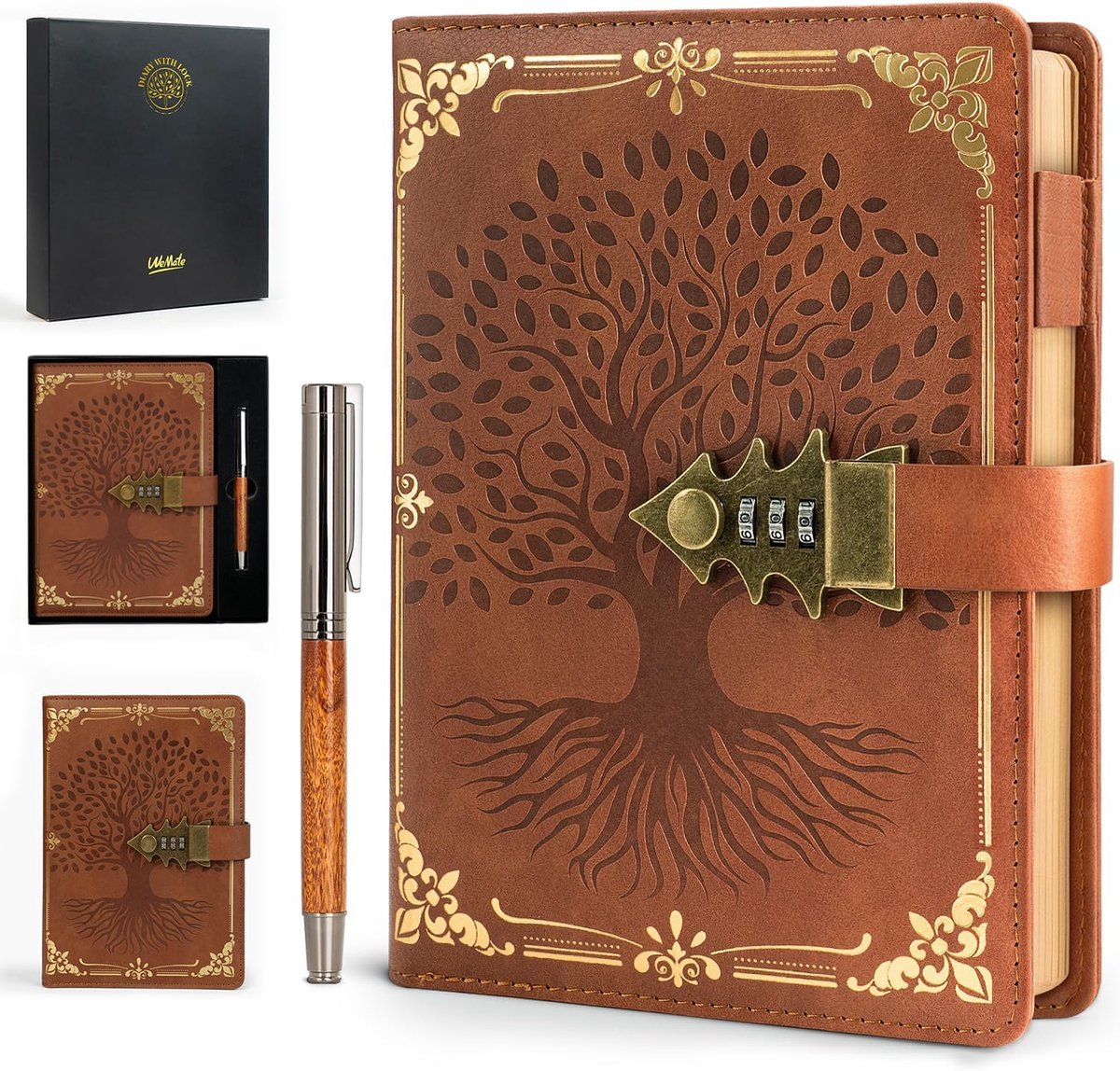 SnelShoppen - Dagboek met Slot en Cadeaubox, A5, 260 Pagina's, Herbruikbaar, Hardcover Wachtwoord, Vintage Notitieboek voor Meisjes, Jongens, Studente