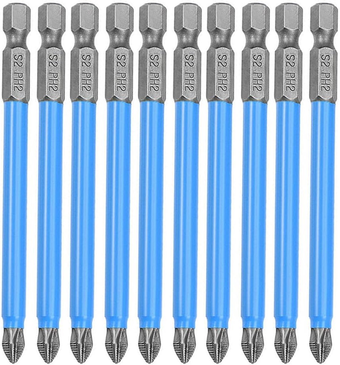SnelShoppen - 10-delige PH2 Magnetische #2 Phillips Schroevendraaier Bits Set - Hex Shank, Anti-slip, Duurzaam S2 Legeringsstaal, 90mm, Voor Elektrisc