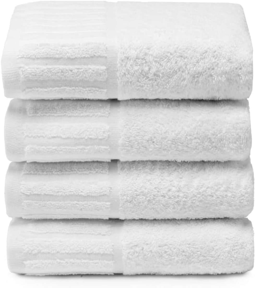 SnelShoppen - 4 witte hotel handdoeken - grote badhanddoeken 50 x 100 cm - 100% Egyptisch katoen - luxe en zacht - ideaal voor badkamer, sauna, vakant