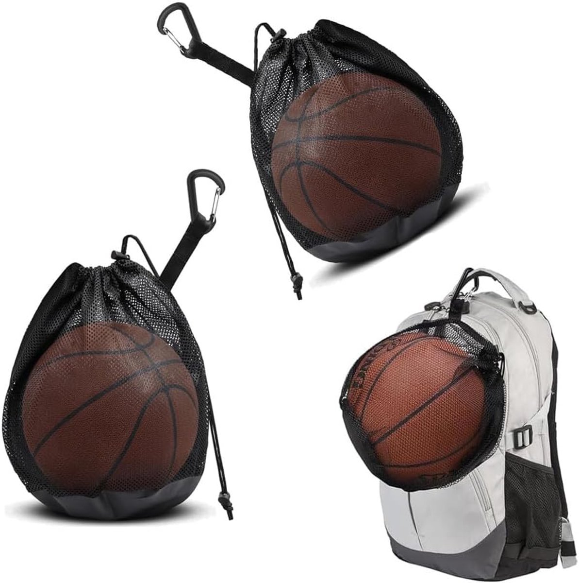 SnelShoppen - 2pcs Basketball Net Bag, Draagbare Ballen Net, Voetbal en Volleybal Accessoires, Zwart, 12 x 10 Inch, Sterk Nylon, Ruimtebesparend
