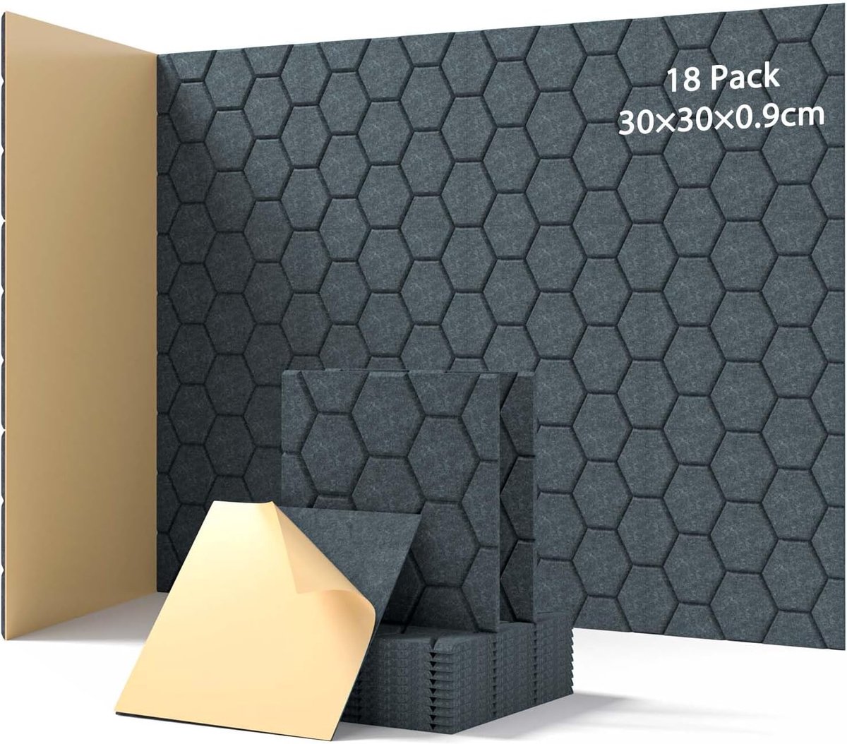 SnelShoppen - Geluidsabsorberende Akoestische Panelen 18x30 cm - Zelfklevend, Donkergrijs - Perfect voor Wanden, Deuren, Plafonds, Gaming, Kantoor, St