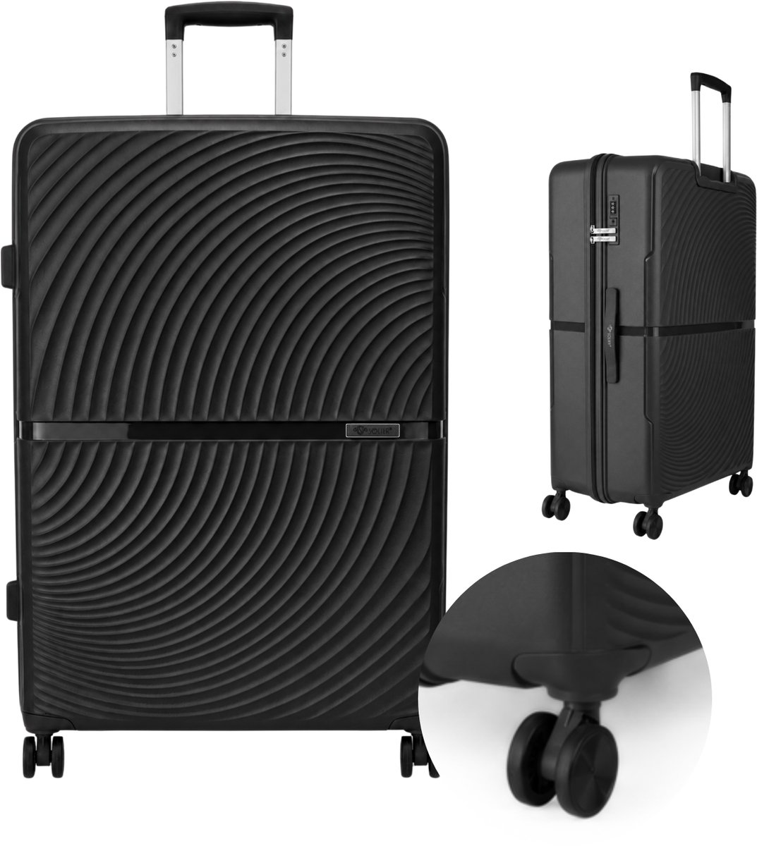Solier TORIDE 27” – Grote XL reiskoffer – Zwart – Hardcase van PP – 8 zwenkwielen 360°