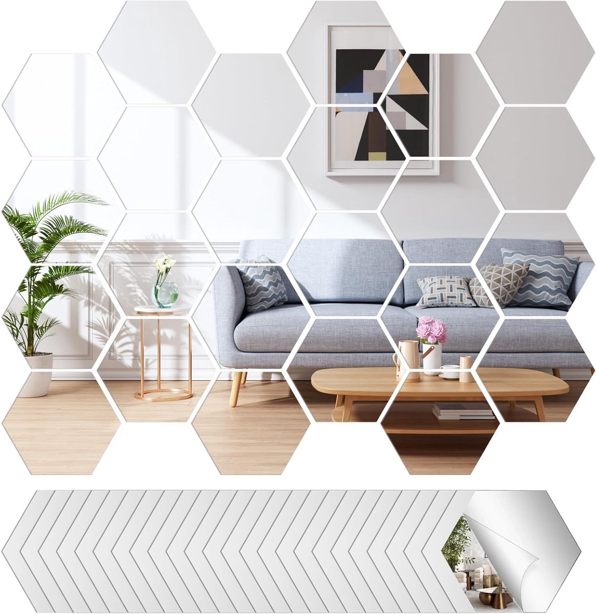 Zeshoekige Spiegel Muurstickers - 24 Stuks Zelfklevend Acryl voor Wanddecoratie in Woonkamer, Hal en Badkamer, DIY Home Art