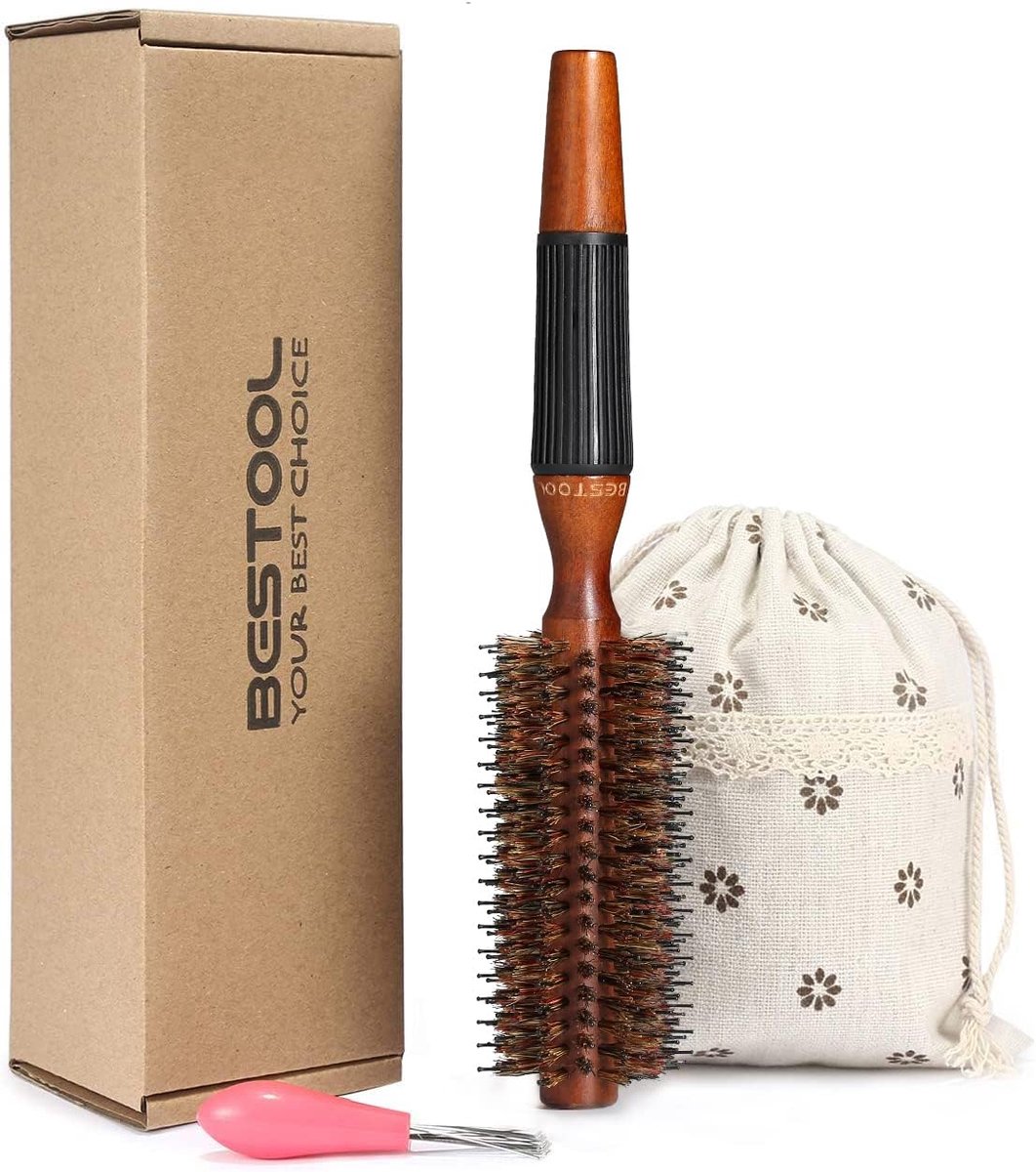 SnelShoppen - Grote Ronde Haarkwastool met Houten Barrel - Dubbele Borstel voor Curlen en Steil Haar - 5cm - Voor Mannen en Vrouwen - Voeg Glans en Vo